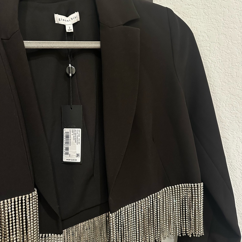 Gianni Bini Black Blazer Dress with Silver Fringe - Picture 4 of 11